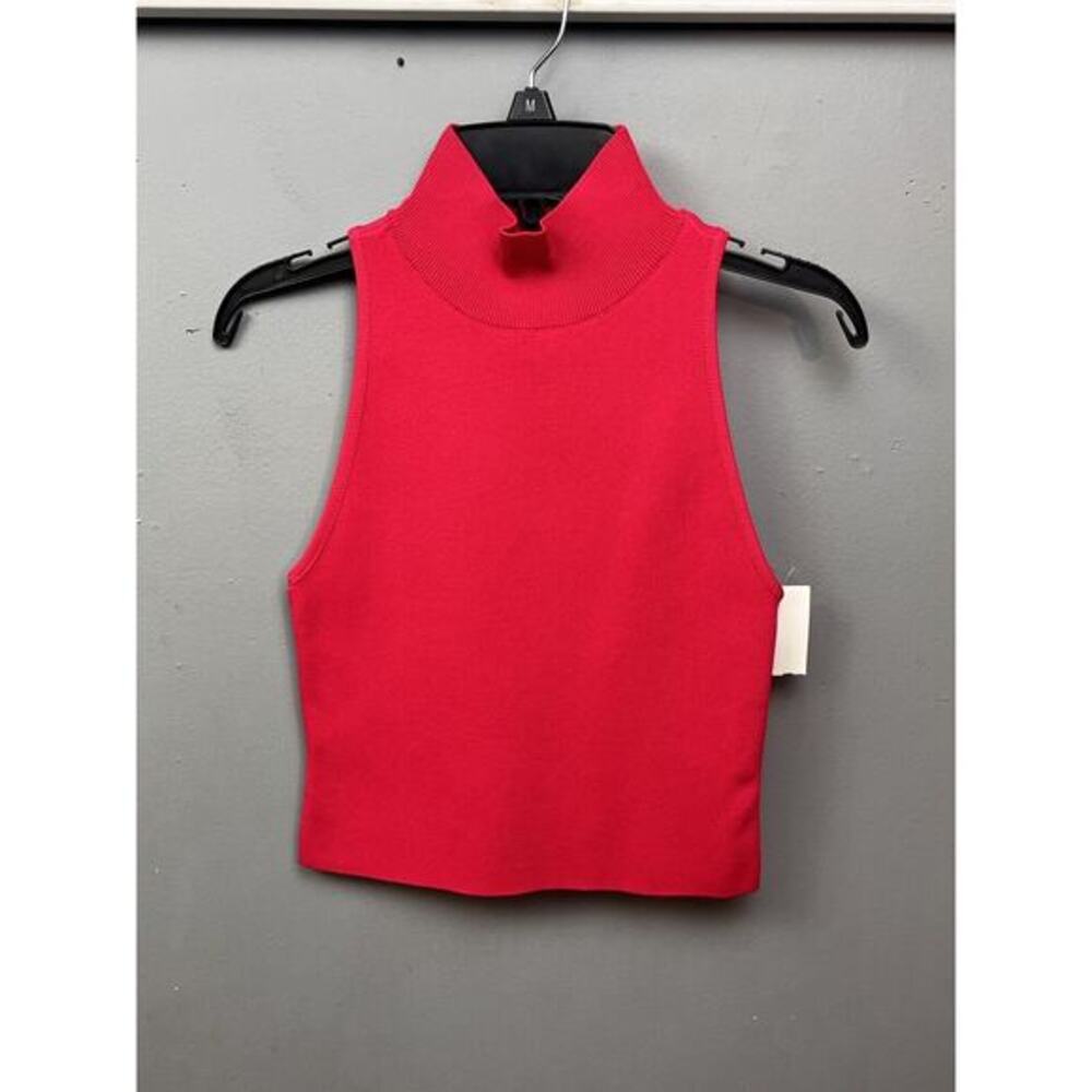 bar III‎ Cropped Turtleneck Sweater Womens XS Hot Pink Sleeveless Stretch NEW